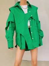  DEAT Fashion Women's 2 Piece Set Shirt New Lapel Loose Single Braested Long Sleeve Solid Asymmetrical Female Summer 2022 17A2279 