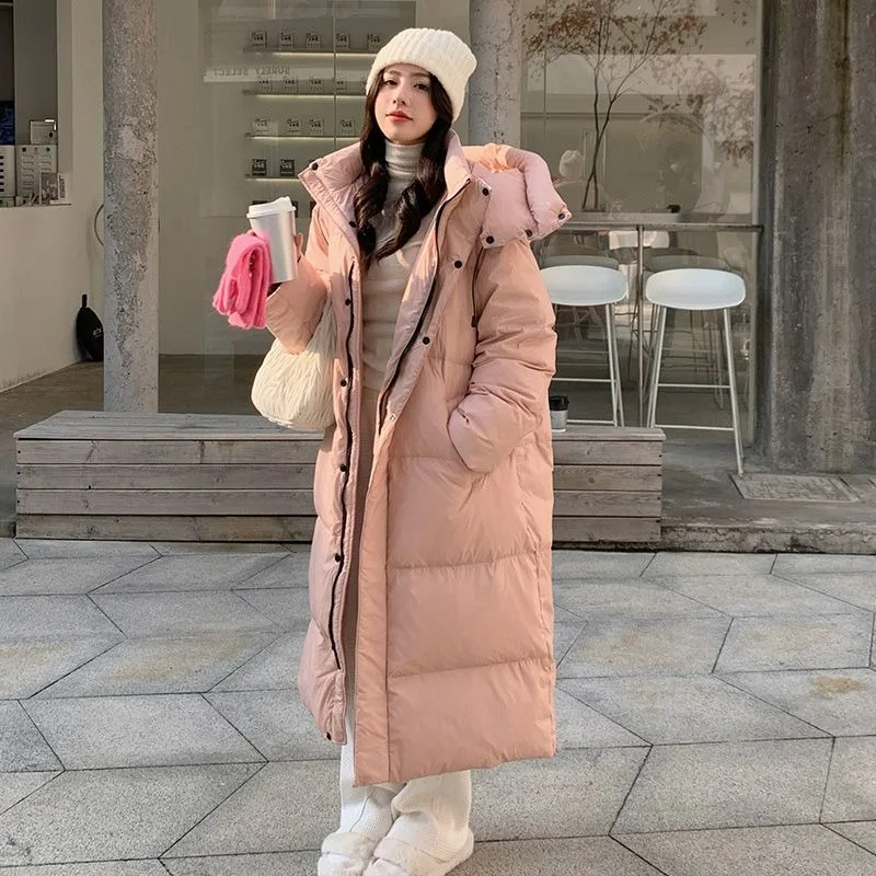 

2023 New Women Down Cotton Coat Winter Jacket Female Mid Length Version Parkas Loose Thick Warm Outwear Hooded Slim Fit Overcoat