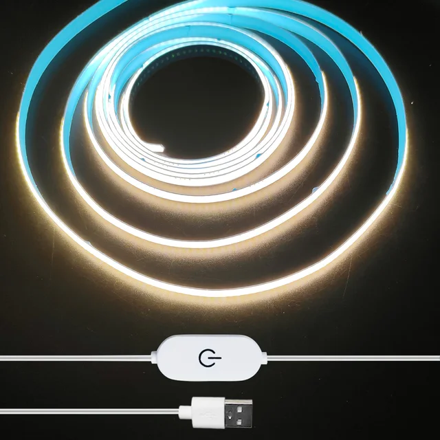 5V USB COB LED Light Strip Linear Touch Dimmable Flexible Diode Tape Home Christmas Lights TV Mirror Backlight Room Decoration