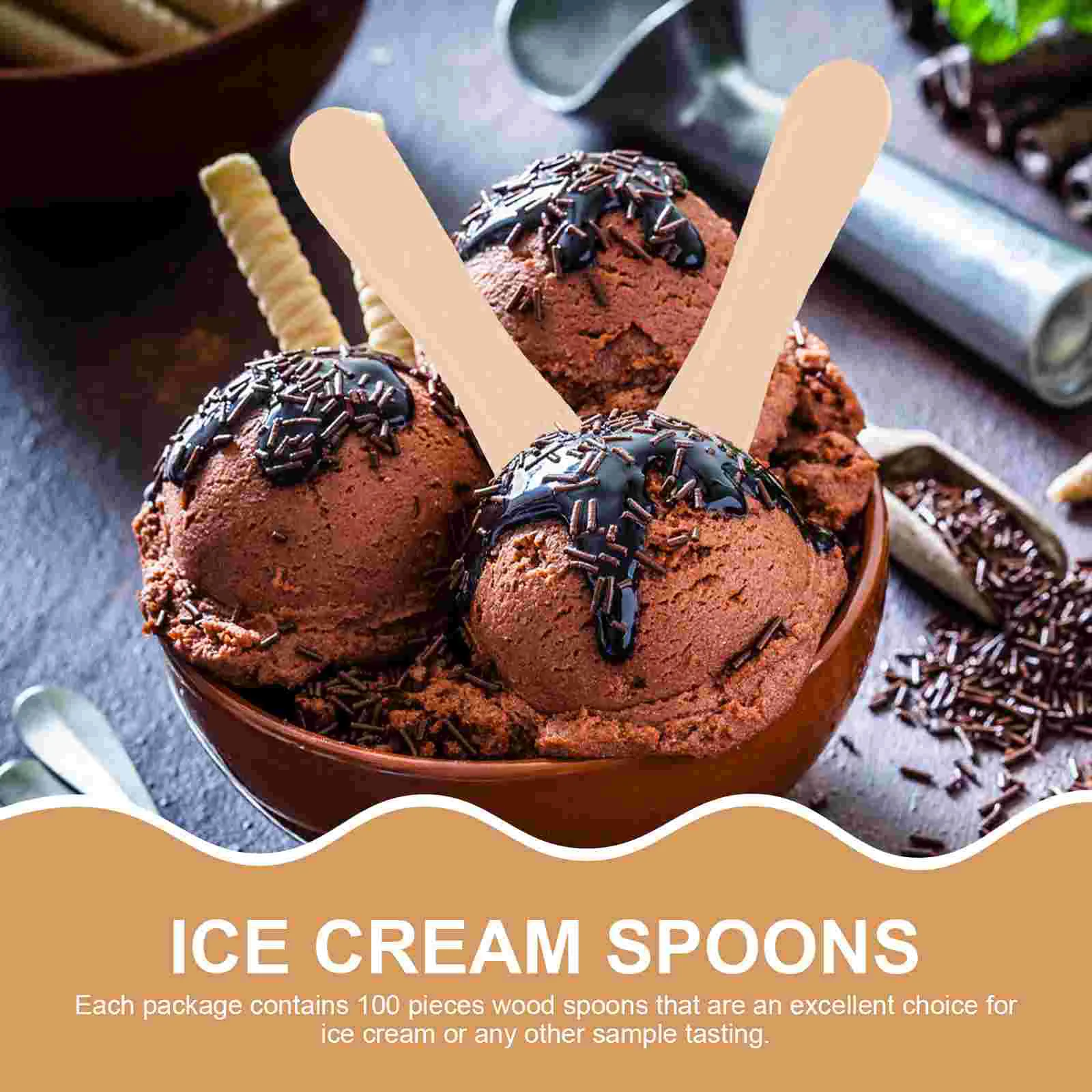 Ice Cream Scoop Wooden Small Tasting Spoon Paddle Spoon Mini Dessert Tasting Stick Wood Disposable For Taster Sampling