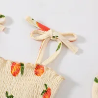 Baby Girl Sweet Peach Print Camisole Triangle Dress with Bow Headpiece Soft and Comfortable 6