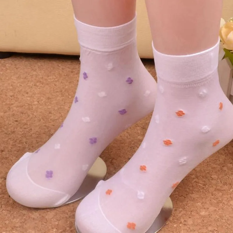 

10 Pairs Summer Children Soft Socks Casual Non-Slip Bottom Splice Fashion Transparent Ladies Girls Breathable Thin Silk Socks