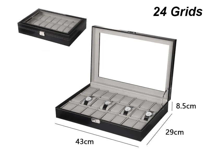 Multiple Slots Luxurious PU Watch Box 2/3/4/5/6 Grids Jewelry Ring Earrings Organizer F... - SKU PWB00958 - UGI Packaging