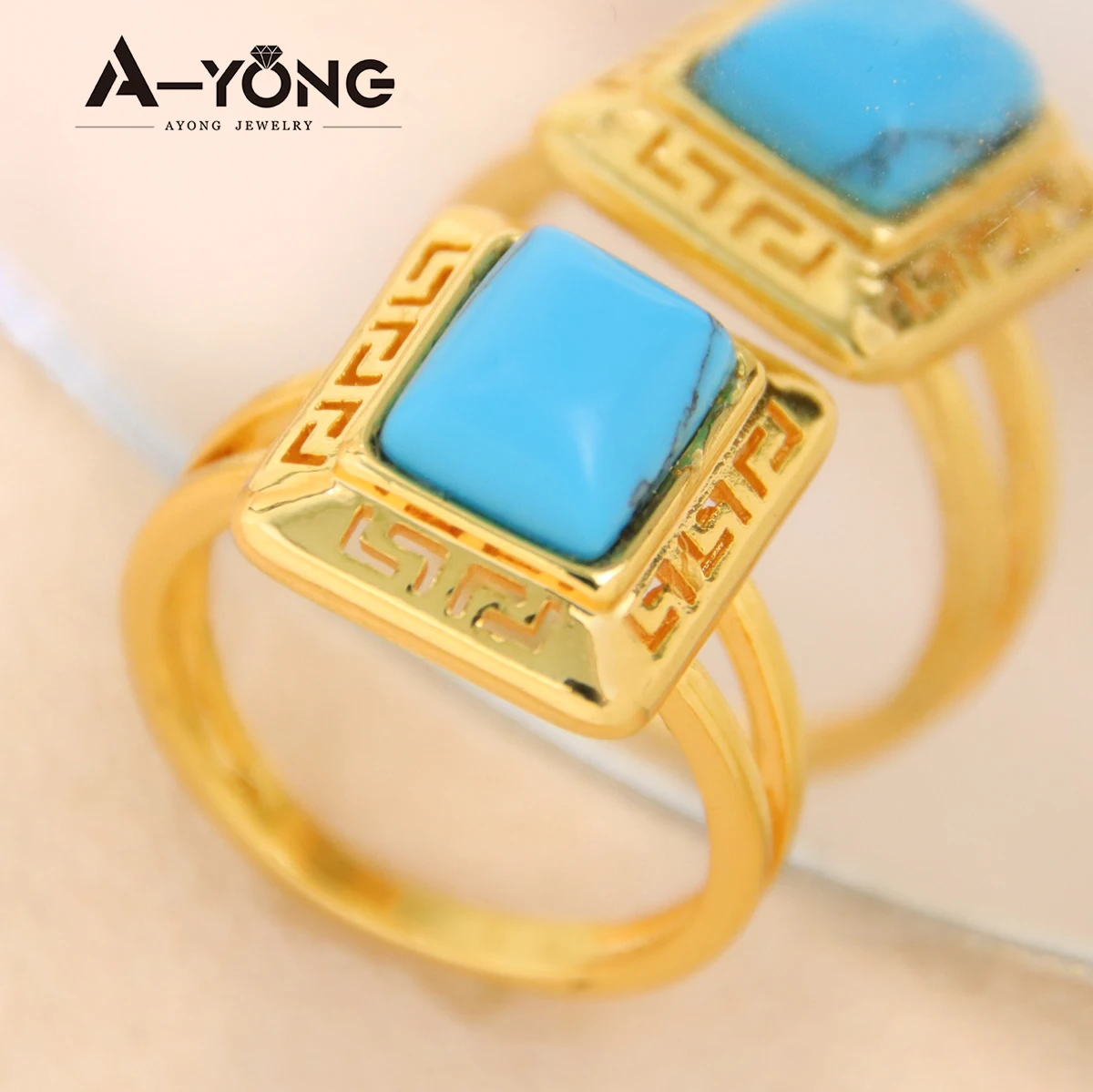Äthiopien Mode Türkis Ringe 21k vergoldet Nigeria Braut Ehering Oman Ägypten Frauen Event Party Retro Schmuck – Detail 5