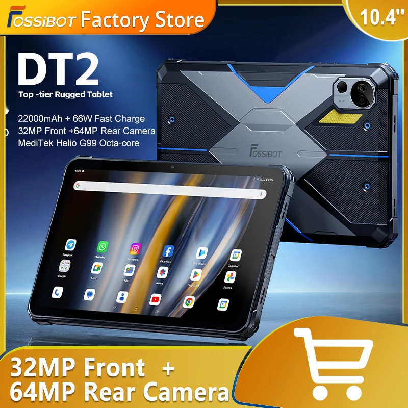 Прочный планшет FOSSiBOT DT2, 20 ГБ + 256 ГБ, Helio G99, 10,4 дюйма, 2K дисплей, 64 мп, планшеты для ПК, 22000 мАч, 66 Вт, IP68, 4G, LTE, Android 13 Pad