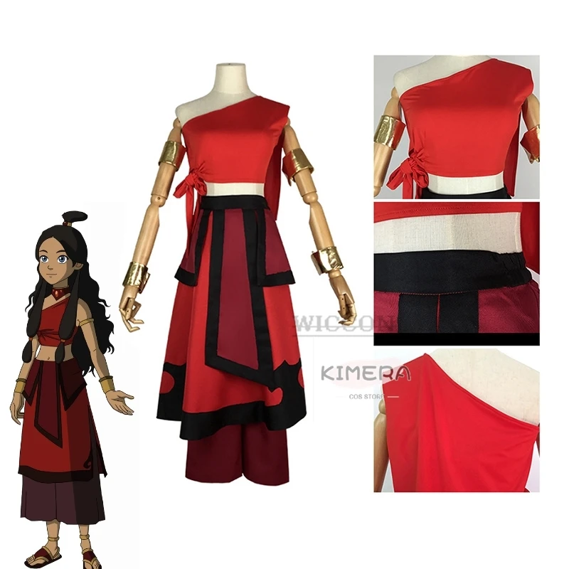 

Anime Avatar The Last Airbender Cosplay Katara Fire Nation Cosplay Costume Red Uniform Adult Women Halloween Carnival Clothes
