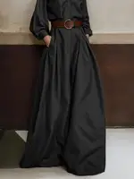 UOOZEE 2025 New Female Fashion High Waisted Wide Leg Jumpsuits Spring Long Sleeves Loose Buttoned V-Neck Office Jump Suits - Image 4