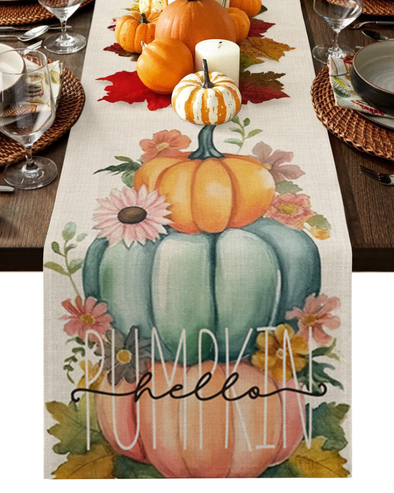 

Клетчатые листья в виде тыквы на День Благодарения, свадебное украшение, дорожка для стола, кухонный журнальный столик, обеденный стол, ткань, украшение для дома