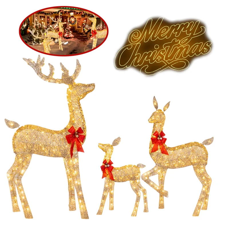 

Lighted Christmas Deers Sleigh Winter Decoration For Front Yards New Fashion And Simple Furnishings Outdoor Yard Decoration
