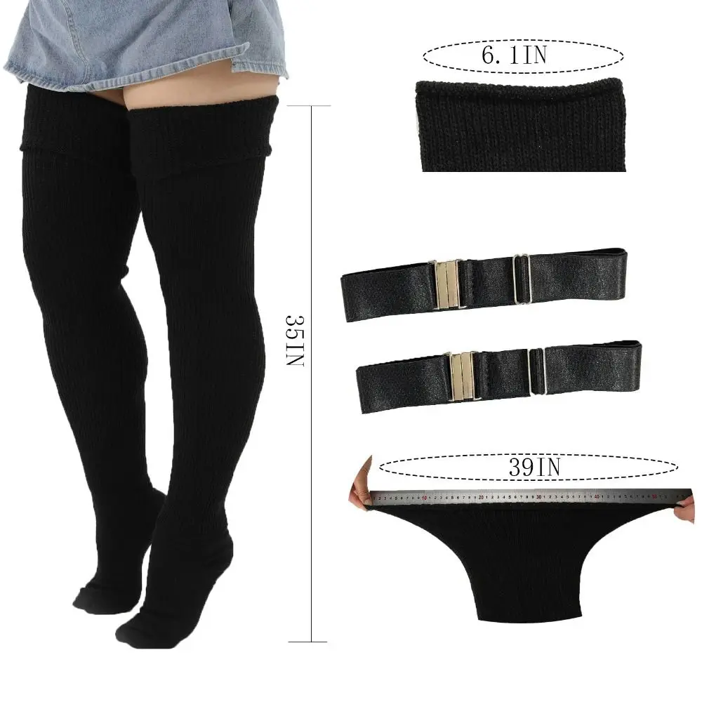 

Plus Size Thigh High Stockings With Belt Oversize Thicken Knitted Socks Thermal Over The Knee Warm Tights Fat Ladies