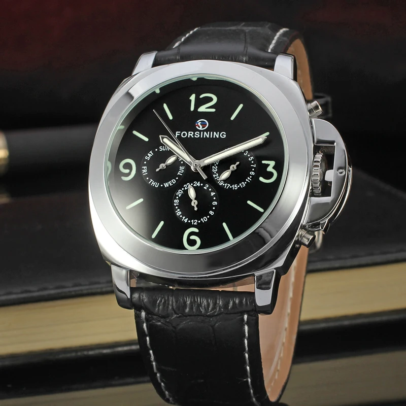 Fashion Forsining Top Brand Men's Automatic Self-winding Genuine Leather Strap Casual Wristwatch With Date Week For Man Gift mechanical watch