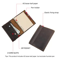 A5 Retro Notebook Soft Leather Padfolio Ring Binder Loose-Leaf Paper for Students Business Office School Stationery Supplies 3