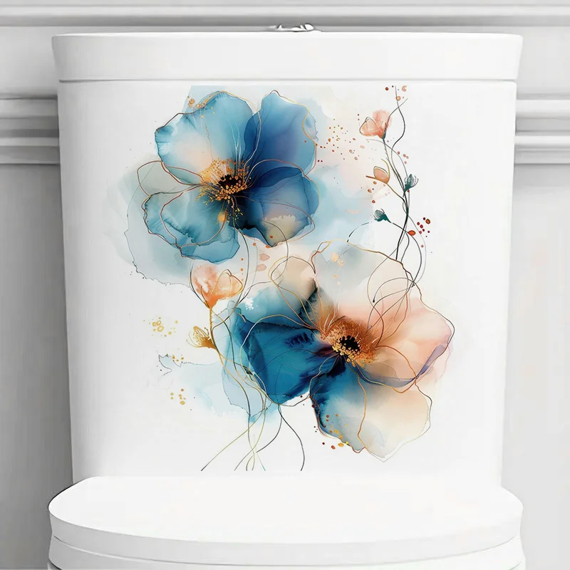 C1127# Abstract Floral Toilet Sticker Durable Material Home Wall Decor Aesthetic Room Decoration