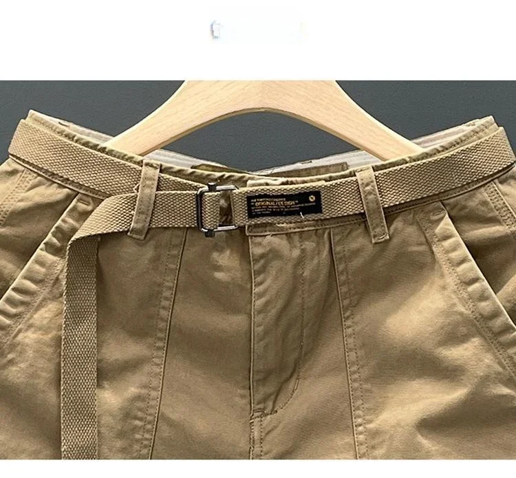 Herbst-Sommer Weite Baumwoll-Arbeitshose für Herren, Gerade Geschnittene, Strapazierfähige Taschenhose im Retro-Waschstil, Lässige Arbeitskleidung – Detail 6