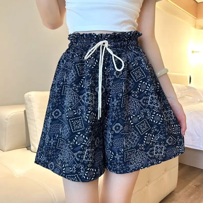 Flower Bud Shorts for Women Summer Thin Style New Loose Fitting High Waisted Chiffon Casual Wide Leg A-line for Slimming Effect