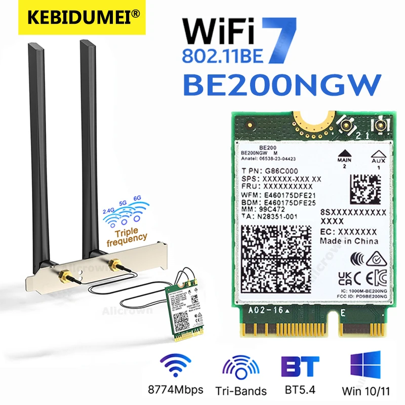 WiFi 7 BE200 Bluetooth 5.4 Wifi Card Tri Band 2.4G/5G/6GHz Wireless Network Adap