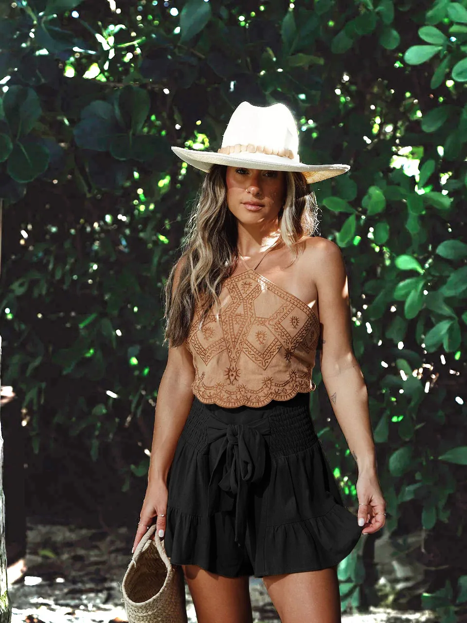 

Summer Hot Sale Solid Color High Waist Lace-Up Ruffled Fashion Women'S Wide Leg Shorts Comfortable And Casual Shorts