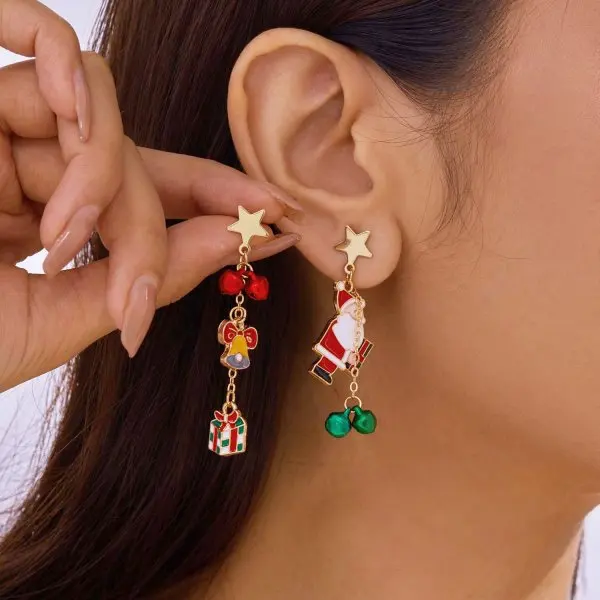 Kreative Weihnachts-Element-Ohrringe für Frauen, Weihnachtsmann, Schneeflocke, Elch, Glocken, Tropfenohrringe, Ästhetik, Neujahr, Schmuck, Geschenk – Detail 7