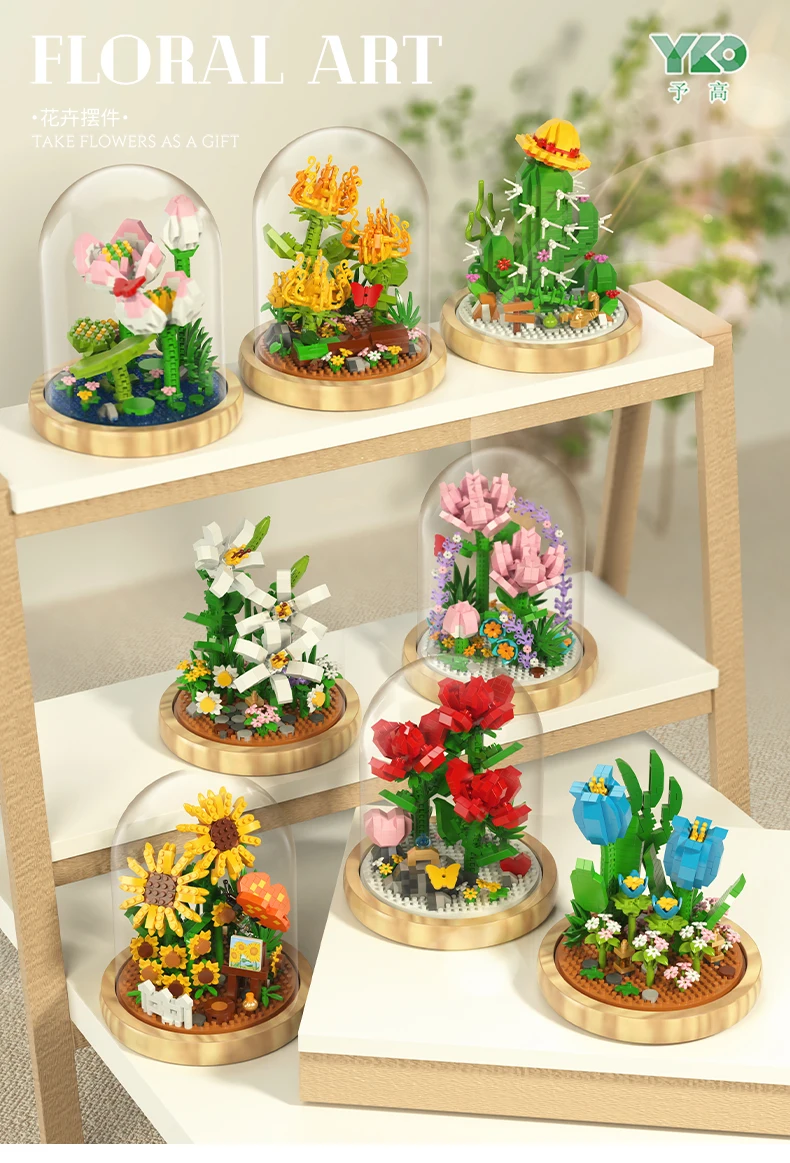 

Building Blocks Bricks DIY Flower Rose Sunflower Potted Bouquet Home Decoration Desktop Ornament Block Girl Gift Children's Toys