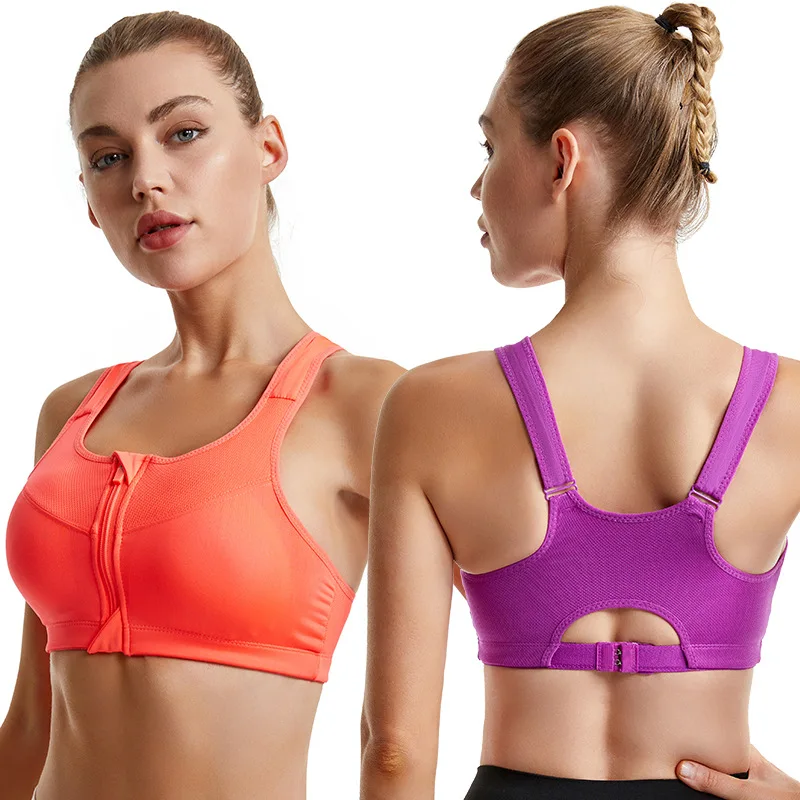 

2023 New Front Zipper Sports Underwear Women's Running Shockproof High Strength Push up and Anti-Sagging Yoga Vest Wireless Bra