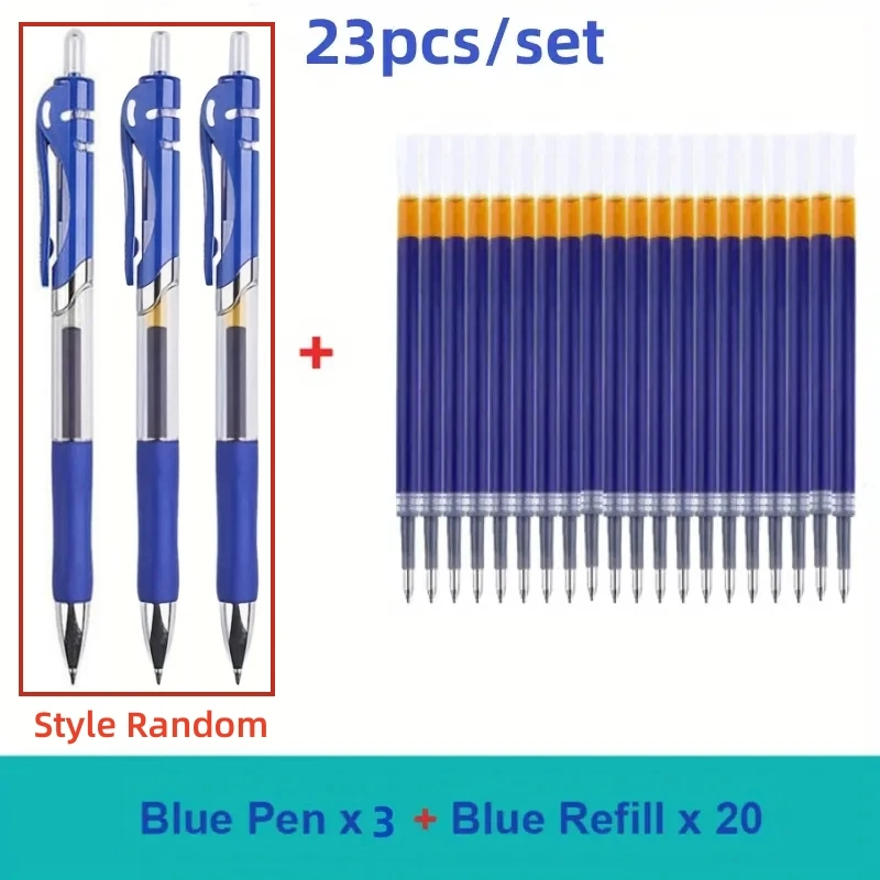 Versatile 23-Piece Retractable Ballpoint Pen Set with Replaceable Refills - Black, Red, Blue Ink