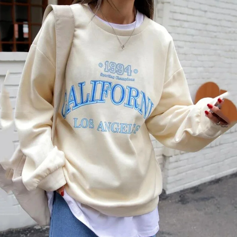 California Los Angeles Vintage American Oversized Sweatshirt Women O Neck Pullover Hoodies For Teens Autumn Preppy Style - Hoodies & Sweatshirts - AliExpress