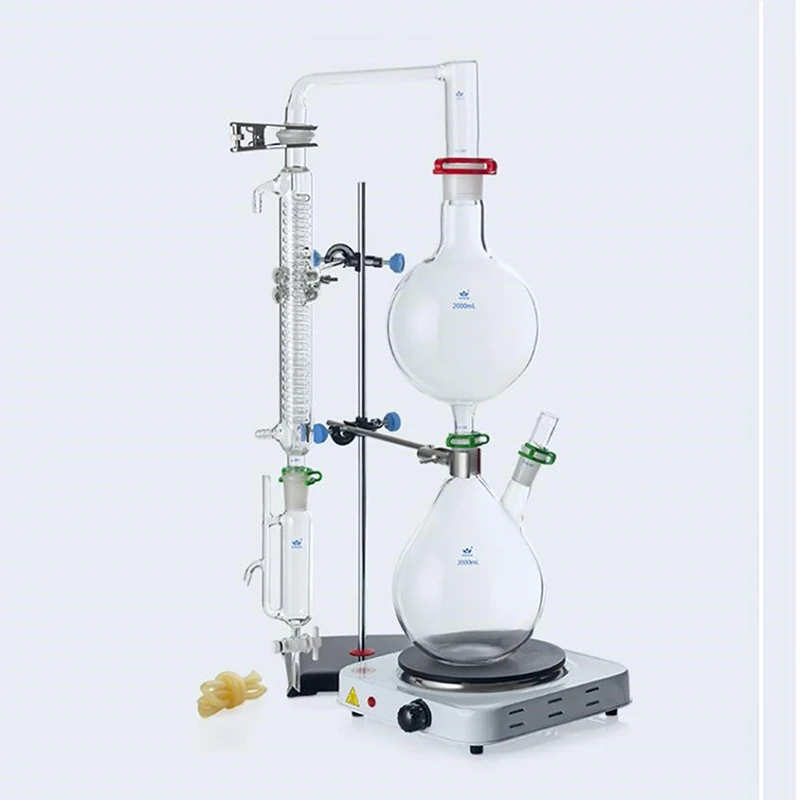 

2000ml Lab Essential Oil Steam Distillation Apparatus Glassware Kits Water Distiller Purifier w/Hot Stove Graham Condenser ATT