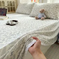 Drap plat doux imprimé, linge de lit doux pour la peau, drap de Style dentelle pour la maison, sábanas para cama (taie d'oreiller nécessaire de commande) 2