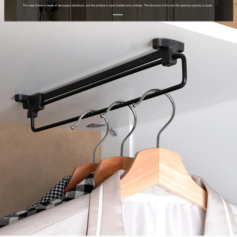 Adjustable Clothes Rails Wardrobe Pull Out Retractable Cabinet Clothes Hanger Closet Rod Rail Organizer Rack Closet Rods 2Pcs