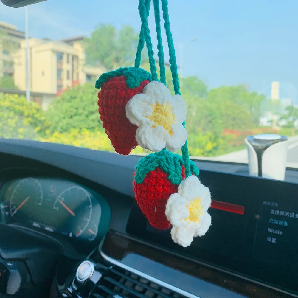 Cute Car Mirror Hanging Lily of the valley Flower Interior Rear View Mirror  Flower Car Accessories Crochet Kawaii Toy Gift - AliExpress