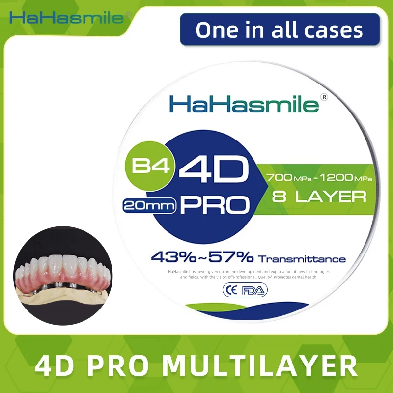 

4D Pro Multilayer Zirconia Blocks B4 12mm-25mm High Translucency for Full Arch Long Bridges 98mm CAD CAM Open System Dental Lab