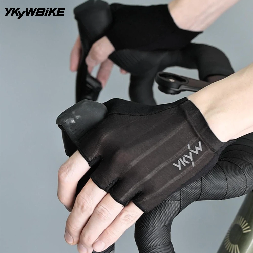 YKYWBIKE Cycling Gloves Half Finger Unisex Italy Interface Palm Padding Pro Team Bicycle Road Bike Gloves Summer Shock-Absorbing 2
