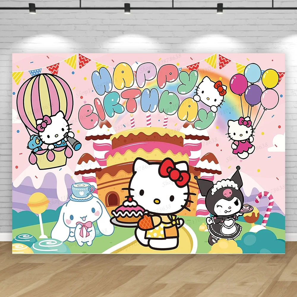 thumbnail image 1 of Fondo de Hello Kitty, decoración de fiesta, niña, niños, Fondo de cumpleaños, fotografía de gatos lindos, accesorios de estudio fotográfico, suministros de pancarta, 1 of 5