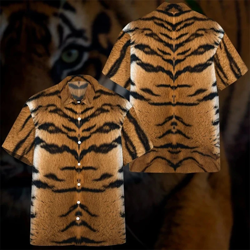 thumbnail image 1 of Camisa hawaiana personalizada con diseños geniales a la moda para hombres, blusas casuales de verano con estampado 3D de tigre, de manga corta, para playa, estilo Harajuku para niños, 1 of 5