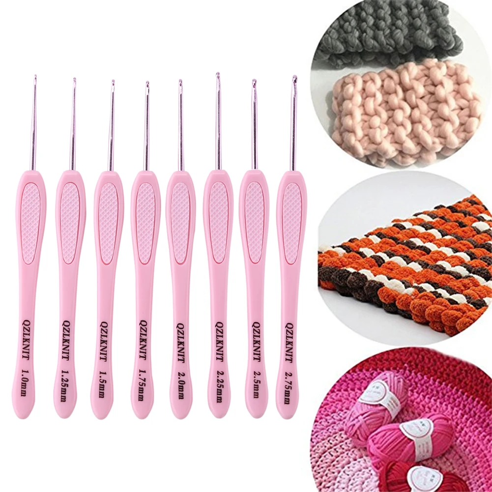 8Pcs Crochet Hook Circular Knitting Needles Set Plastic Handle DIY Aluminum Home Art Craft Tool for Weaving Sewing Crafts