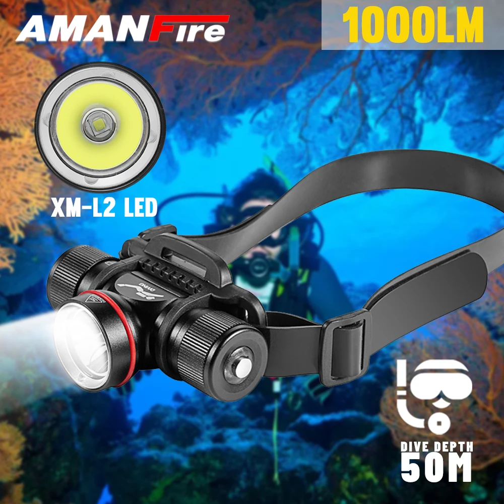 

Мощный налобный фонарь для дайвинга лм XM-L2 светодиодный, перезаряжаемый водонепроницаемый налобный фонарь IPX8, глубина 50 м, супер яркий налобный фонарь