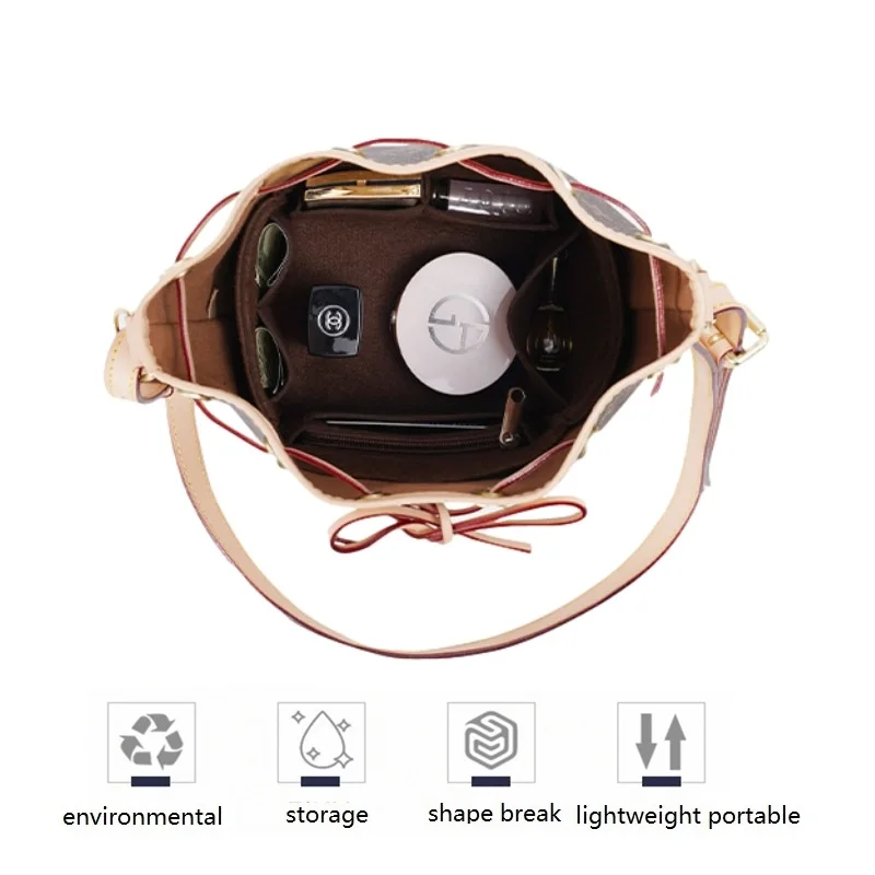 Fits For Noe Series Noe BB PetitNM Bucket Felt Cloth Insert Bag Organizer Makeup Handbag Travel Inner Purse Boston Cosmetic Bags felt bag organizer