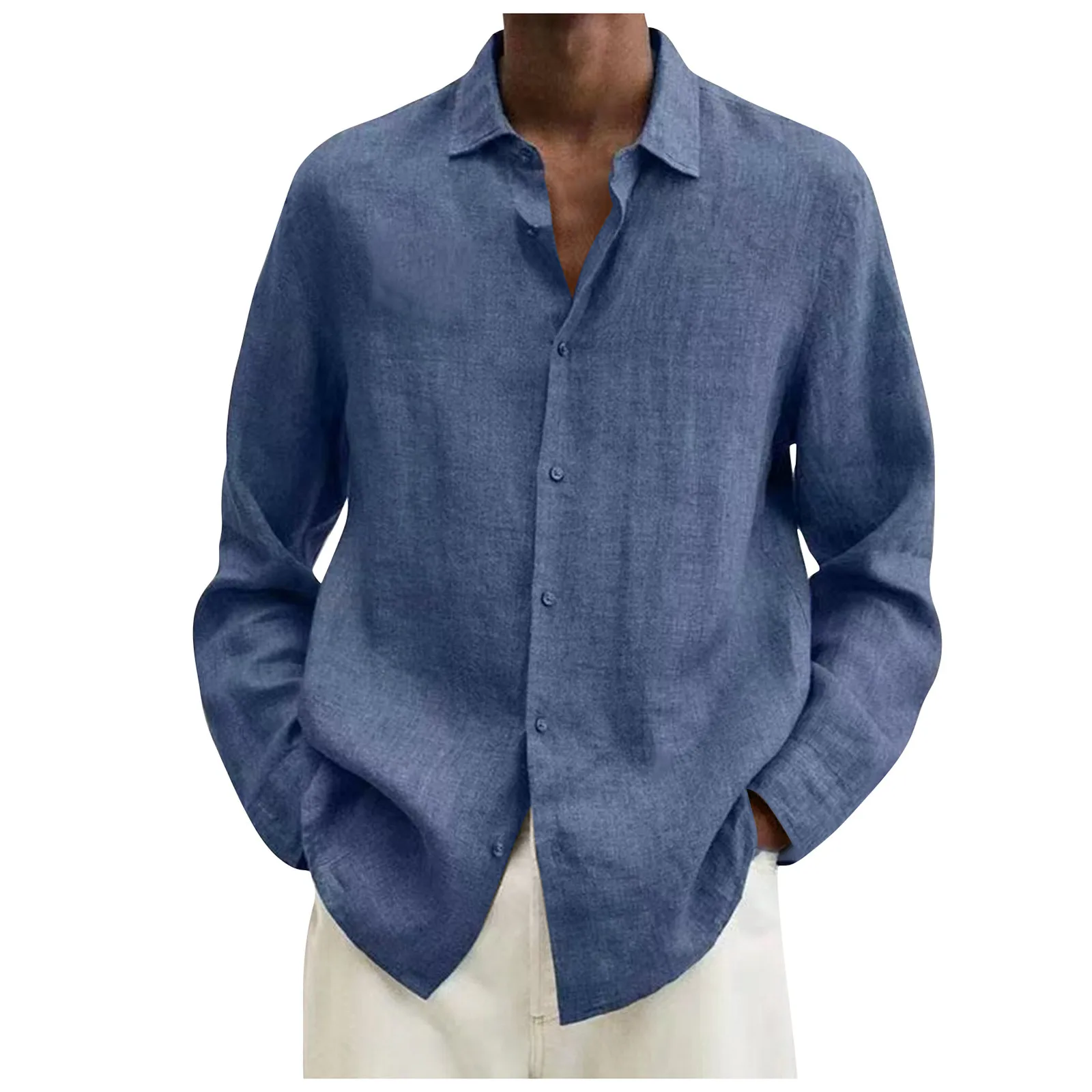 

Spring Men Shirts Loose Linen Solid Long Sleeve Turn-Down Collar Button Retro Autumn Shirt For Male Blouse Sexy Tops Wholesale