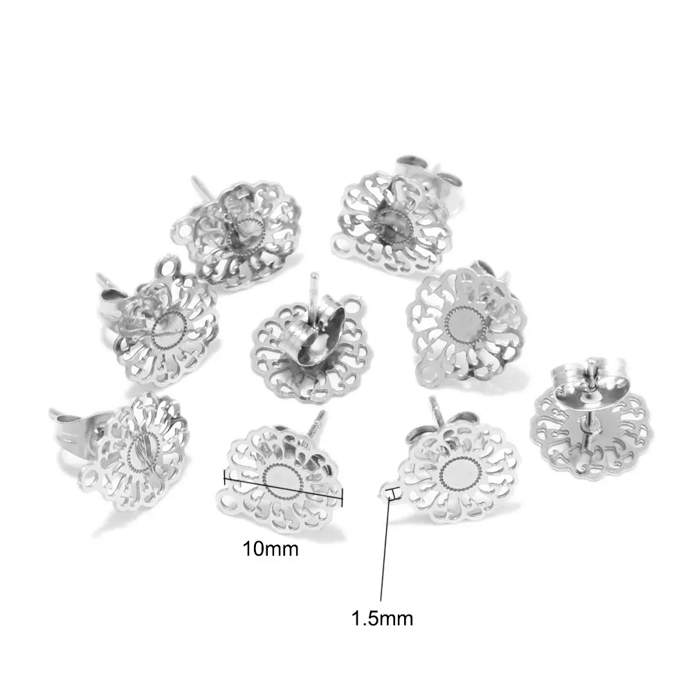 10Pcs 스테인레스 스틸 골드 컬러 중공 꽃 스터드 귀걸이 DIY 드롭 귀걸이 매달려 매력 커넥터 보석 만들기