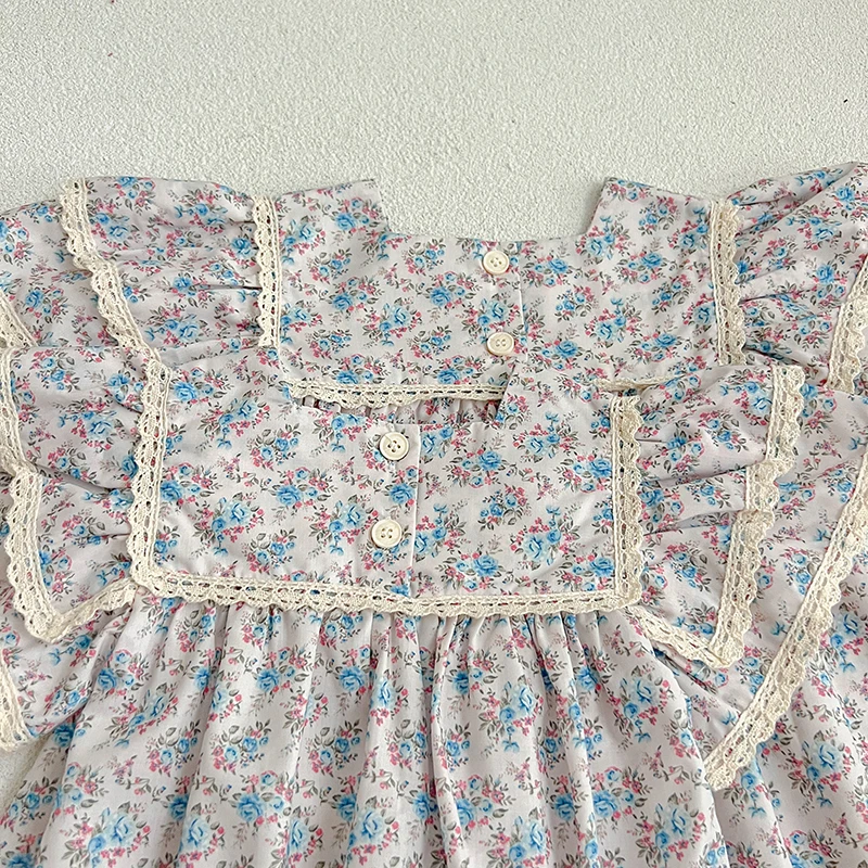 0-6Yrs Sister Matching Outfit Princess Dress Toddler Baby Girls Flower Lace Dresses Summer Girl Baby Romper Blue Princess Romper 4