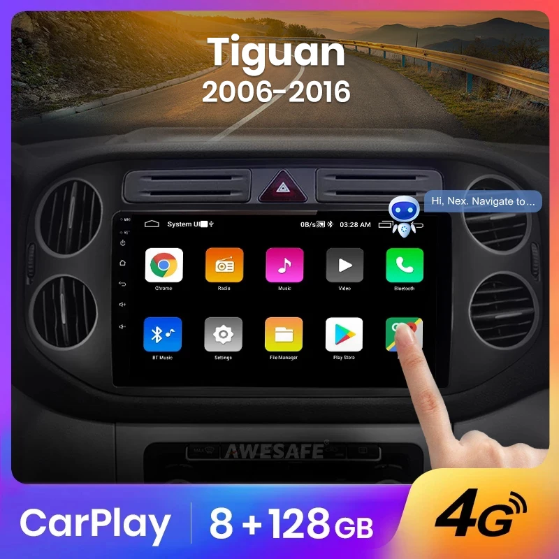 AWESAFE PX9 8 + 128 ГБ carplay GPS трек 2din android Авторадио для VW Volkswagen Tiguan 1 NF 2008-2016 Автомобильный