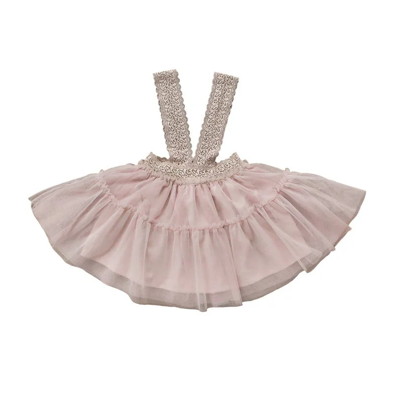 

New Baby Girls Ruffled Lace Suspender Skirt 1-11Y Kids Children Fall Winter Solid Draped Strappy Skirts Girls Tutu Skirt CC010