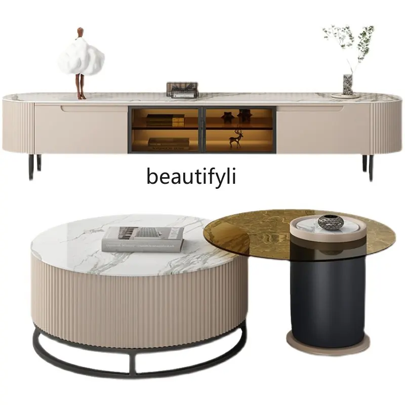 

Роскошный каменный тарелка, шкафчик для телевизора и чайный столик, современная простая новая мебель для гостиной в маленькой квартире