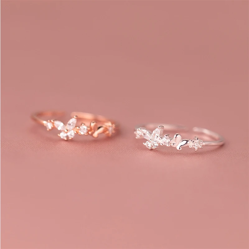 

100% 925 Sterling Silver Zircon Butterfly Ring for Women Girl Simple Fashion Insect Design Jewelry Party Gift Dropshipping