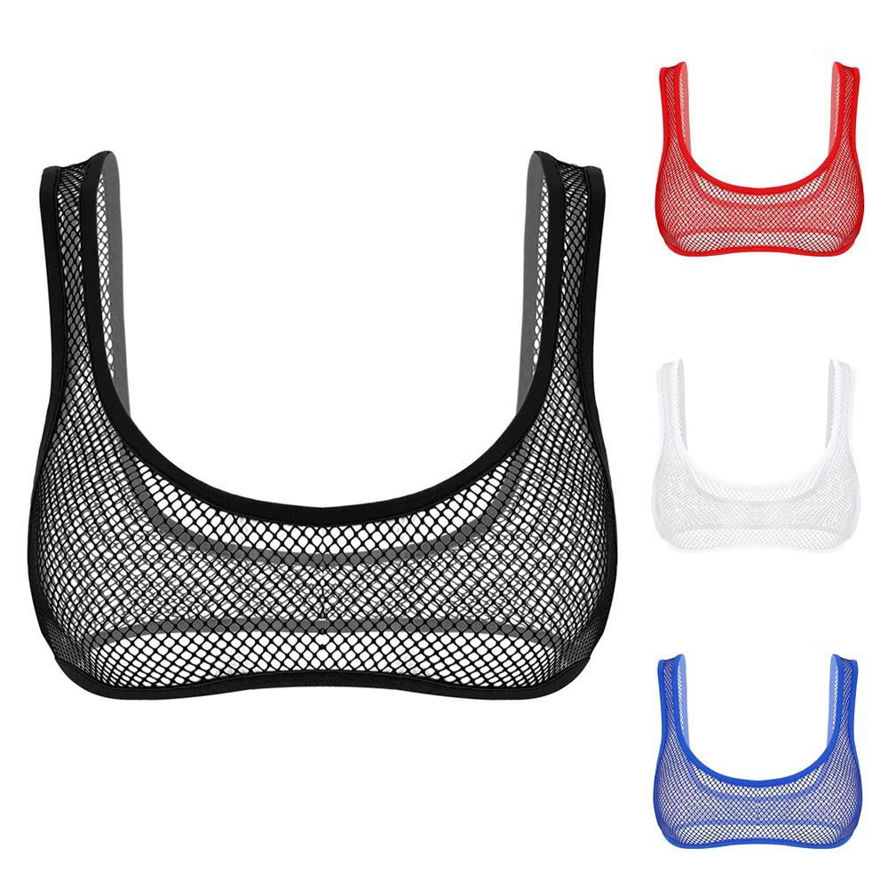 Sexy Sehen Durch Fishnet Bhs Dessous Für Frauen Mesh-Bh Tops Transparent Breiten Schulter Riemen Tiefen U-neck Erotische ernte Tank Top