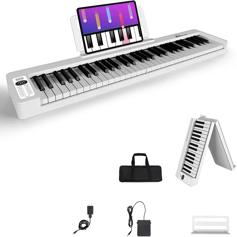 Folding Piano Professional Electronic Organ Bluetooth MIDI Controller 61 Keys Portable Piano Adult Musical Keyboard Beginners