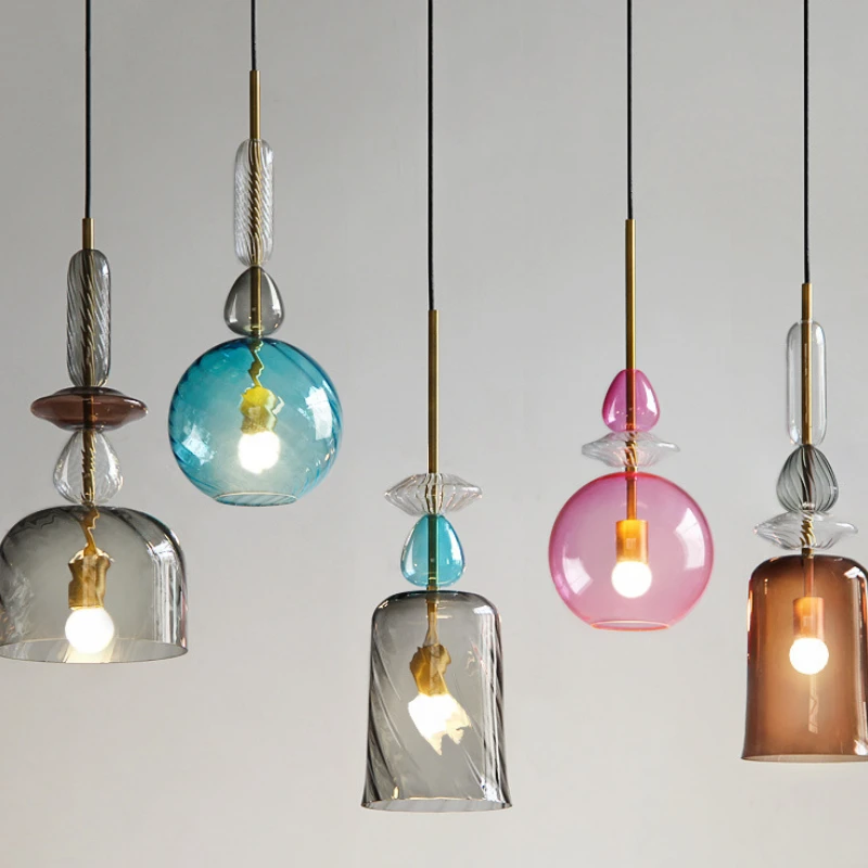 Nordic Creative Macaron Colored Candy Glass Pendant Lamp Restaurant Bar Children\'s Room Led Chandelier Modern Home Decor Lights