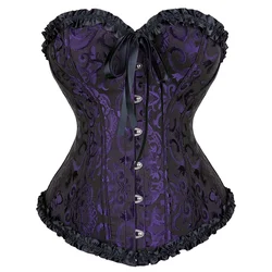 Women's Vintage Gothic Victorian Lace-Up Corset Top - Slimming Waist Shapewear - S (BlackPurple)