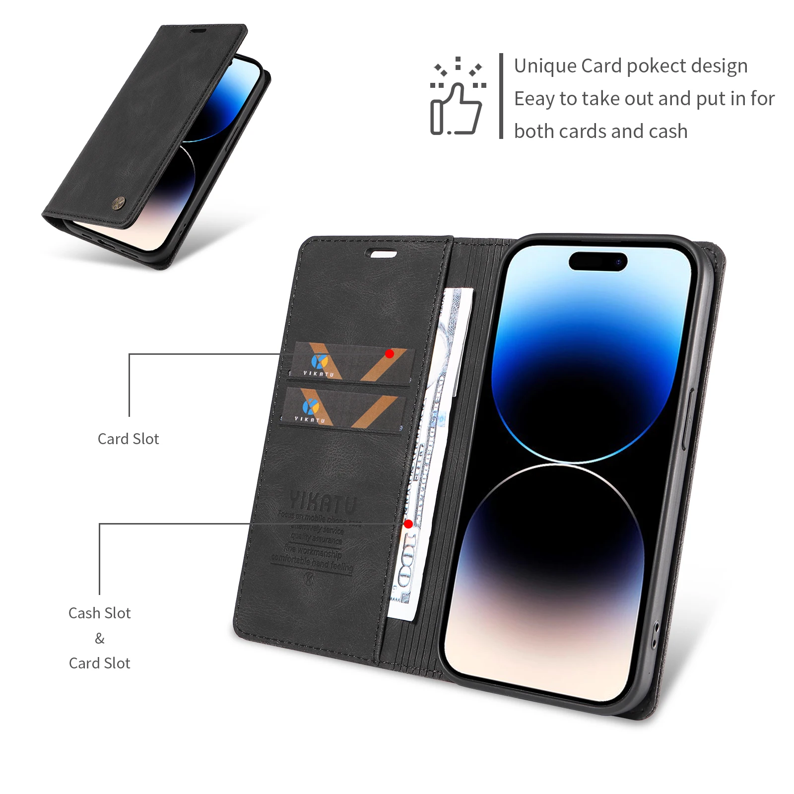 Elegant Leather Wallet Flip Case with Card Holder Feature