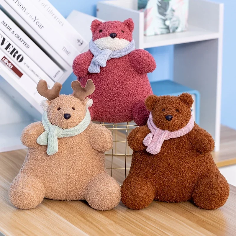 

Cute Scarf Bear Plushie Ball-Shaped Deer Ornament Enchanting Purple Little Fox Stuffed Toy for Whimsical Gift or Home Decor